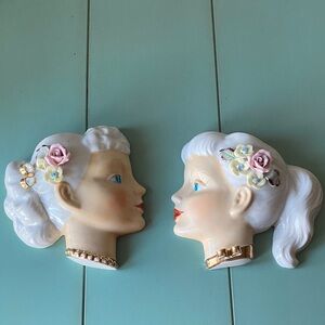 Vintage Ceramic Wall Pockets Very Barbie Like 6” x 5”
